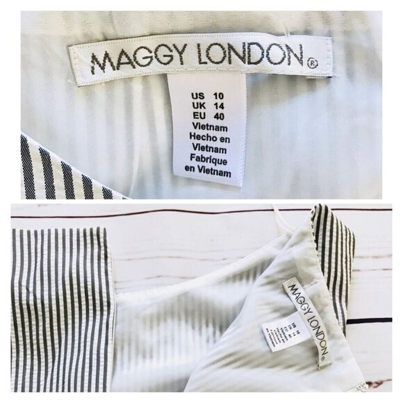 NWT Maggy London Striped Lace Trim Dress, size 10, Gray/white - Picture 3 of 12
